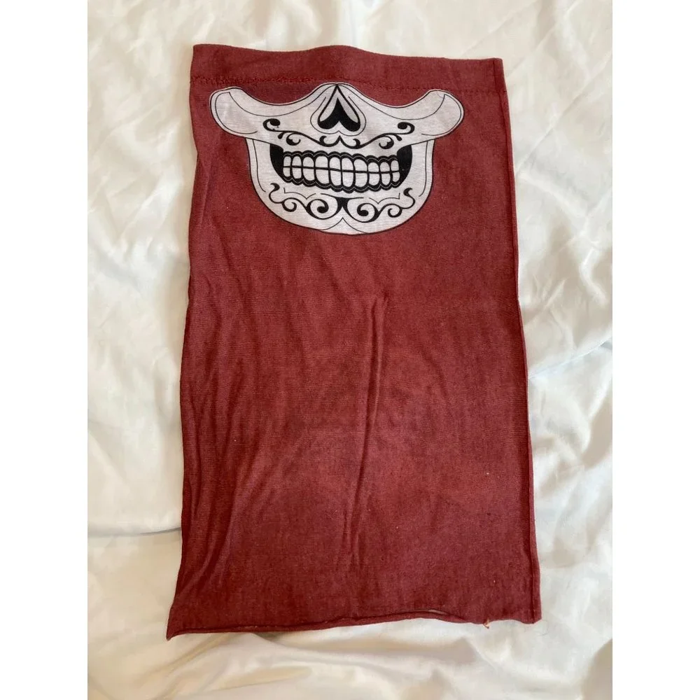 Men's Sugar Skull Neck Warmer Face Mask, 2-Sided, Burgundy, One Size